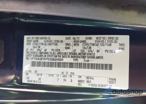 2012 Ford E-250 Commercial z USA, uszkodzony, nr VIN 1FTNS2EW7CDB20920